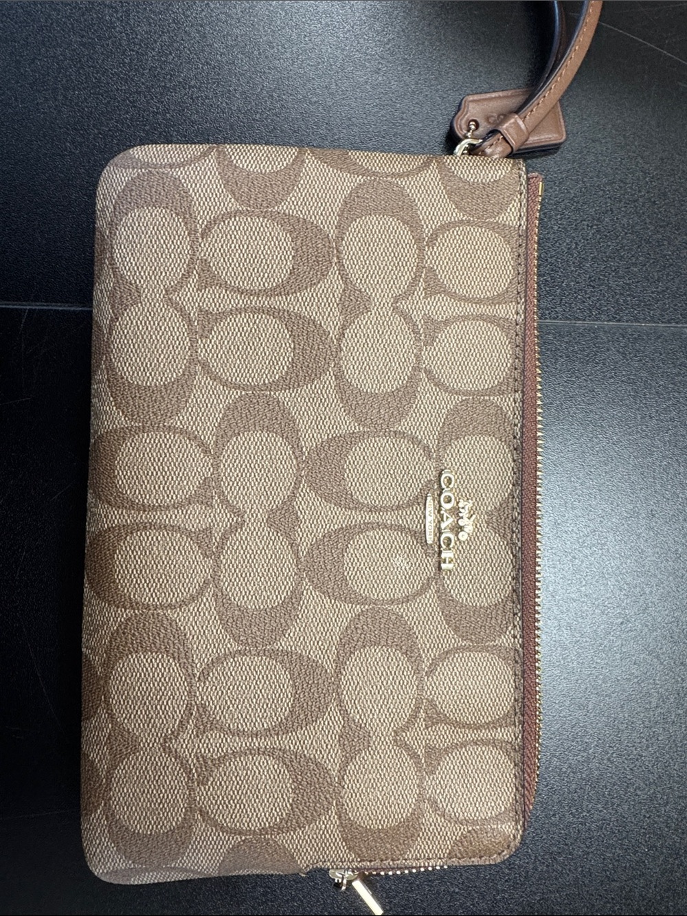 Coach Brown/Tan Signature Canvas Wristlet Clutch